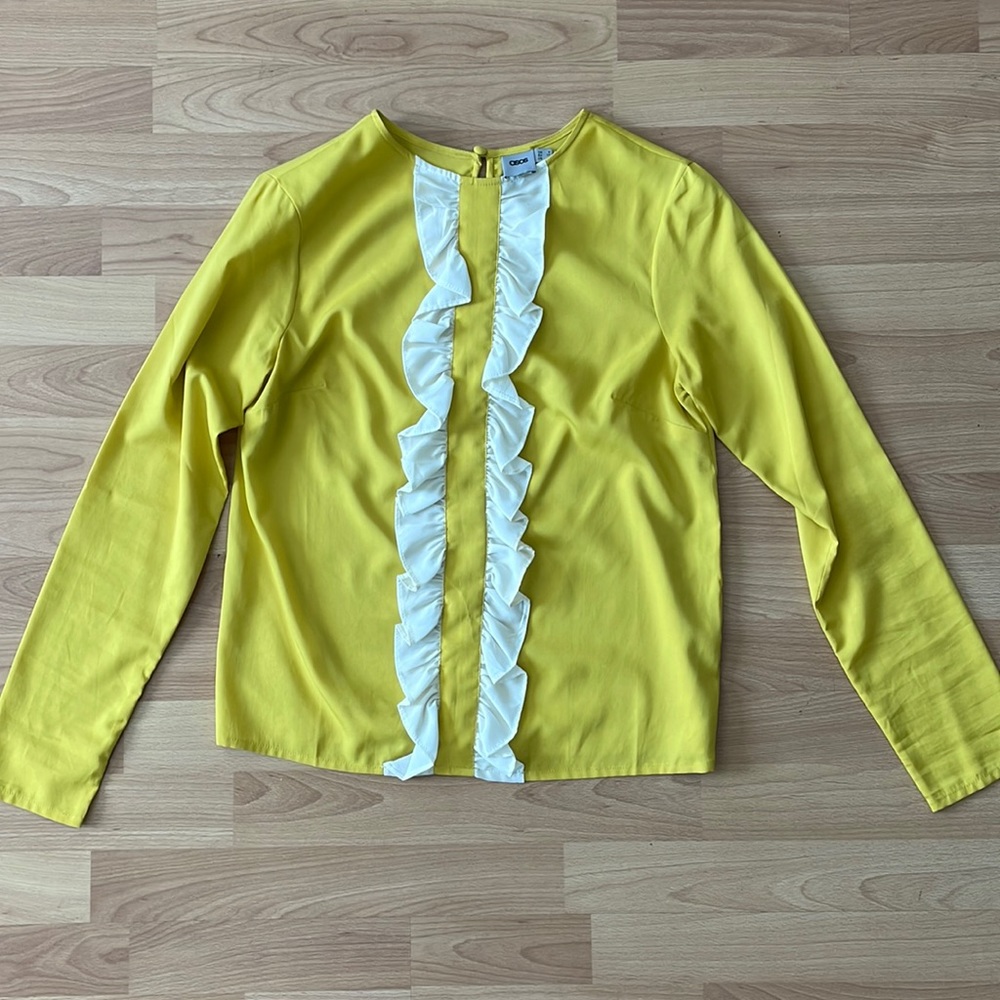 Asos yellow blouse with white frill detail